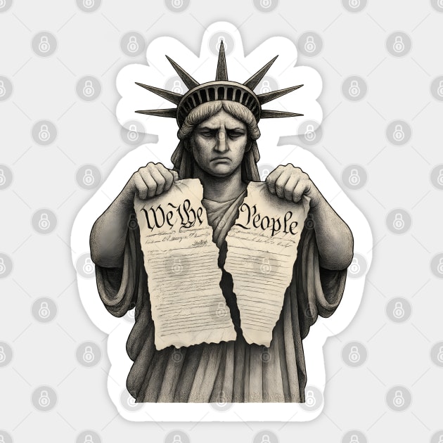 Statue of Liberty Tearing Constitution Sticker by WarFX Designs